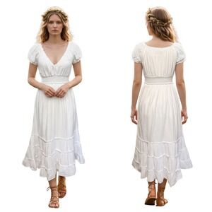 Betsey Johnson Midi Dress Womens XS Cottagecore Coquette Smocked Tiered  Prairie
